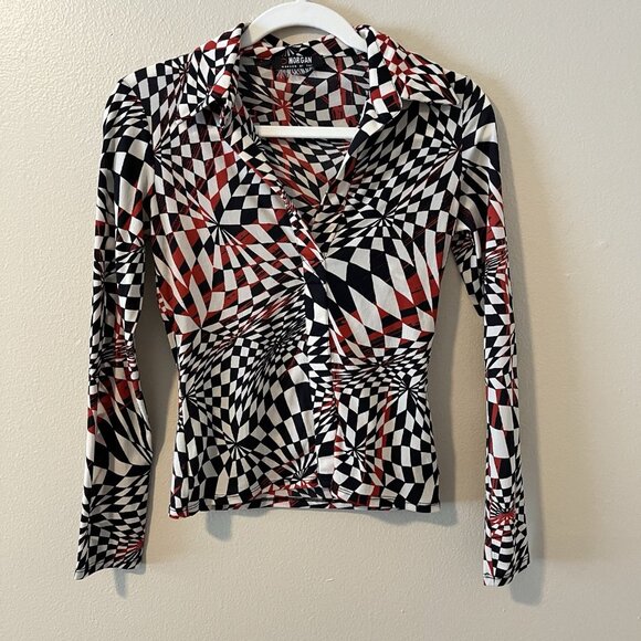 Vintage Y2K Morgan Of Toi Geometric Sheer Art Wear Grunge Goth Red Disco Clown - Picture 1 of 10